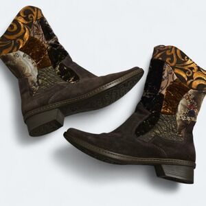 Think! Womens Suede Patchwork Boots Brown Velvet Metallic Size 37 US 6.5-7